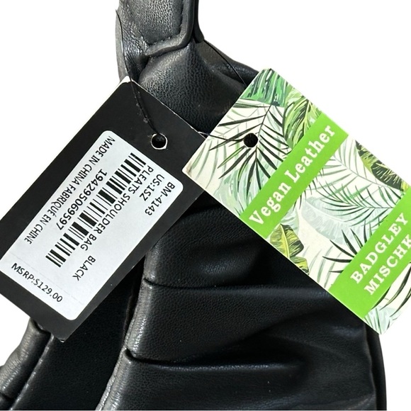 Badgley Mischka NWT Black Vegan Leather Pleats Moon Hobo Bag - Picture 8 of 12